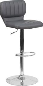 img 3 attached to Modern Grey Vinyl Barstool with Adjustable 🪑 Height, Stitch Back, and Chrome Base - Flash Furniture