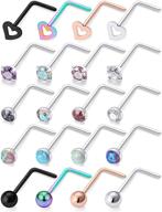 👃 hoeudjo 18g opal nose rings: stylish surgical steel studs with heart cz inlays - piercing jewelry for women, men & girls (16-20 pieces) logo