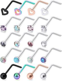 img 3 attached to 👃 Hoeudjo 18G Opal Nose Rings: Stylish Surgical Steel Studs with Heart CZ Inlays - Piercing Jewelry for Women, Men & Girls (16-20 Pieces)