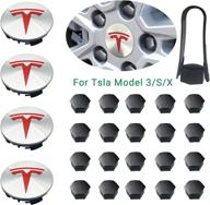 🔴 enhance your tesla model 3, s&x: round wheel center hub caps kit with 4 hub center caps + 20 lug nut covers (silver & red) logo