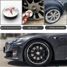 img 3 attached to 🔴 Enhance Your Tesla Model 3, S&X: Round Wheel Center Hub Caps Kit with 4 Hub Center Caps + 20 Lug Nut Covers (Silver & Red)