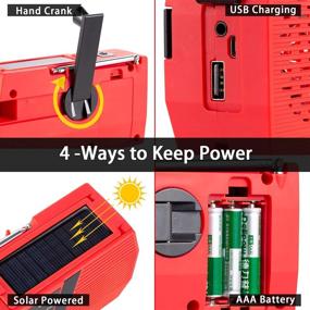 img 2 attached to 🔋 GREATONE Emergency Solar Crank Radio: Portable AM FM NOAA Weather Radio with 2000mAh Power Bank, SOS Alarm, Flashlight, and Reading Lamp - Red (Model 018WB)