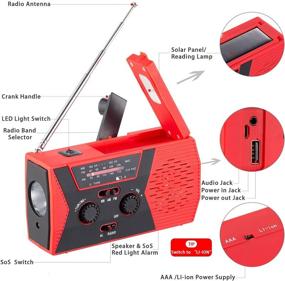 img 3 attached to 🔋 GREATONE Emergency Solar Crank Radio: Portable AM FM NOAA Weather Radio with 2000mAh Power Bank, SOS Alarm, Flashlight, and Reading Lamp - Red (Model 018WB)