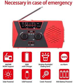 img 1 attached to 🔋 GREATONE Emergency Solar Crank Radio: Portable AM FM NOAA Weather Radio with 2000mAh Power Bank, SOS Alarm, Flashlight, and Reading Lamp - Red (Model 018WB)