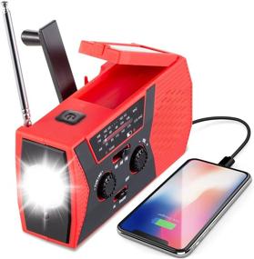 img 4 attached to 🔋 GREATONE Emergency Solar Crank Radio: Portable AM FM NOAA Weather Radio with 2000mAh Power Bank, SOS Alarm, Flashlight, and Reading Lamp - Red (Model 018WB)
