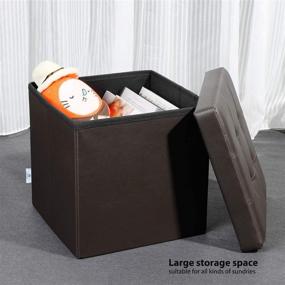 img 3 attached to 🧱 B FSOBEIIALEO Small Cube Storage Ottoman - Brown Faux Leather Footrest Stool Seat - Toy Chest - 12.6"X12.6"X12.6" (2 Pack)