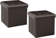 🧱 b fsobeiialeo small cube storage ottoman - brown faux leather footrest stool seat - toy chest - 12.6"x12.6"x12.6" (2 pack) logo