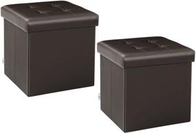 img 4 attached to 🧱 B FSOBEIIALEO Small Cube Storage Ottoman - Brown Faux Leather Footrest Stool Seat - Toy Chest - 12.6"X12.6"X12.6" (2 Pack)