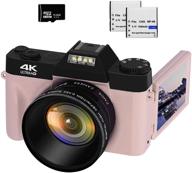 📸 vetek 4k digital camera with flip screen autofocus, 48mp 16x digital zoom for youtube photography, wide-angle and macro lens, 32g micro card, 2 batteries (pink) logo