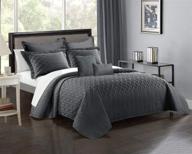 🛌 reversible grey bedspread cover set, 7-piece interlaced design bedding set, ultra soft breathable microfiber comforter set, elegant queen coverlet set for bedroom - queen size, grey logo