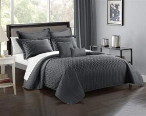 img 4 attached to 🛌 Reversible Grey Bedspread Cover Set, 7-Piece Interlaced Design Bedding Set, Ultra Soft Breathable Microfiber Comforter Set, Elegant Queen Coverlet Set for Bedroom - Queen Size, Grey