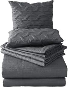 img 2 attached to 🛌 Reversible Grey Bedspread Cover Set, 7-Piece Interlaced Design Bedding Set, Ultra Soft Breathable Microfiber Comforter Set, Elegant Queen Coverlet Set for Bedroom - Queen Size, Grey