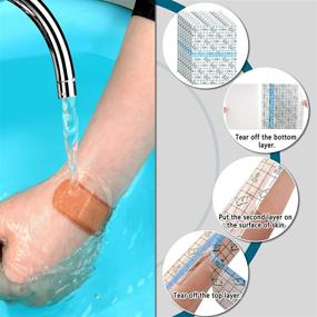 img 2 attached to 🚿 Shower Waterproof Patch: 50 Count Transparent Stretch Adhesive Bandages - Large Shower Protector Cover and Shield Waterproof Dressing Film, 6x8 Inch