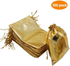 img 3 attached to 🎁 Premium HRX Package Gold Gift Bags Drawstring 100pcs - 5 x 7 inches Jewelry Pouches: Perfect for Wedding, Birthday, Christmas, Candy Bar & Party Favors