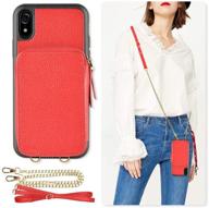 💼 zve iphone xr leather zipper wallet case: red crossbody chain handbag with credit card slot, shockproof protection for apple iphone xr, 6.1 inch logo