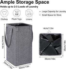 img 3 attached to WOWLIVE Large Laundry Hamper with 2 Removable Bags - 74L Foldable Laundry Basket with Handle - Clothes Hamper Tall Dirty Clothes Bag for Traveling - Collapsible & Easy to Install - Grey 3 (24.5x13x13 In)