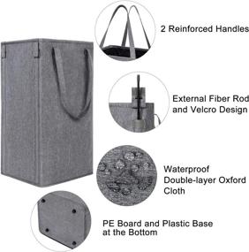 img 1 attached to WOWLIVE Large Laundry Hamper with 2 Removable Bags - 74L Foldable Laundry Basket with Handle - Clothes Hamper Tall Dirty Clothes Bag for Traveling - Collapsible & Easy to Install - Grey 3 (24.5x13x13 In)