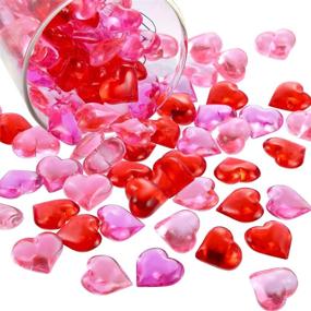img 4 attached to Bememo Acrylic Heart 1.1 LB Plastic Gems: Table Scatter Decoration & Vase Filler in Stunning Red Pink Rose Color (220 Pieces)