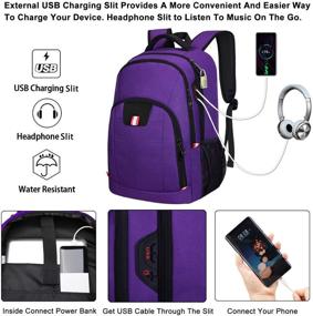 img 3 attached to 🎒 Стильный и функциональный путешественный рюкзак для женщин: Рюкзак для ноутбука 15,6 дюйма с функцией зарядки через USB и защитой от кражи - идеально подходит для школы, колледжа и путешествий - фиолетового цвета.