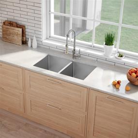 img 1 attached to 🔝 Quality and Durability: Kraus Standard PRO 33-inch 16 Gauge Undermount 50/50 Double Bowl Stainless Steel Kitchen Sink, KHU102-33