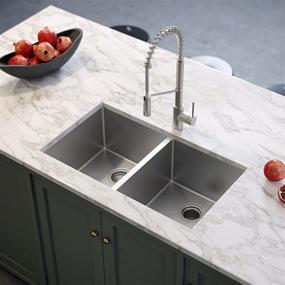 img 2 attached to 🔝 Quality and Durability: Kraus Standard PRO 33-inch 16 Gauge Undermount 50/50 Double Bowl Stainless Steel Kitchen Sink, KHU102-33