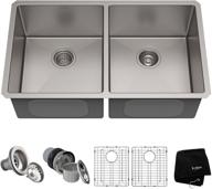 🔝 quality and durability: kraus standard pro 33-inch 16 gauge undermount 50/50 double bowl stainless steel kitchen sink, khu102-33 логотип