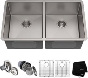 img 4 attached to 🔝 Quality and Durability: Kraus Standard PRO 33-inch 16 Gauge Undermount 50/50 Double Bowl Stainless Steel Kitchen Sink, KHU102-33
