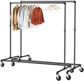 img 4 attached to 2 Pack GREENSTELL Industrial Pipe Clothing Garment Rack on Wheels with Brakes, Heavy Duty Metal Rolling Coat Rack Holder - Commercial Grade, Sturdy & Spacious (59x24x63 inch)