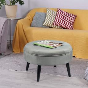 img 3 attached to 🌟 Homebeez 23-Inch Round Velvet Footrest Stool, Upholstered Ottoman Coffee Table, Button Tufted Padded Foot Stools with Solid Wood Legs, Light Grey