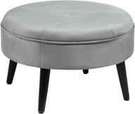 🌟 homebeez 23-inch round velvet footrest stool, upholstered ottoman coffee table, button tufted padded foot stools with solid wood legs, light grey logo