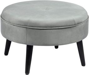 img 4 attached to 🌟 Homebeez 23-Inch Round Velvet Footrest Stool, Upholstered Ottoman Coffee Table, Button Tufted Padded Foot Stools with Solid Wood Legs, Light Grey