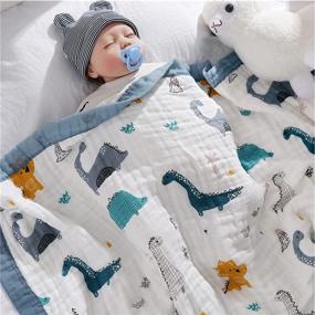 img 3 attached to 👶 Muslin Baby Blankets: Oversize 6 Layers Soft Cotton Quilt for Boys & Girls, Dinosaur Theme, Infant Bath Towel, Nursery Swaddle Blanket - 43"x43