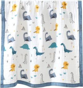 img 1 attached to 👶 Muslin Baby Blankets: Oversize 6 Layers Soft Cotton Quilt for Boys & Girls, Dinosaur Theme, Infant Bath Towel, Nursery Swaddle Blanket - 43"x43