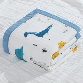 img 4 attached to 👶 Muslin Baby Blankets: Oversize 6 Layers Soft Cotton Quilt for Boys & Girls, Dinosaur Theme, Infant Bath Towel, Nursery Swaddle Blanket - 43"x43