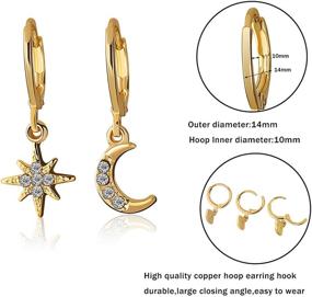 img 3 attached to 🦋 YEONMO 10 Pairs Small Gold/Silver Hoop Earrings Set with Dangle Charms for Women and Girls – Mini Huggie Butterfly and Star Hoop Earrings