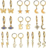 🦋 yeonmo 10 pairs small gold/silver hoop earrings set with dangle charms for women and girls – mini huggie butterfly and star hoop earrings logo