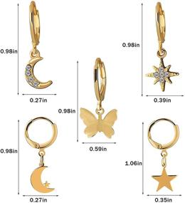 img 1 attached to 🦋 YEONMO 10 Pairs Small Gold/Silver Hoop Earrings Set with Dangle Charms for Women and Girls – Mini Huggie Butterfly and Star Hoop Earrings