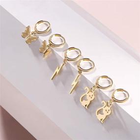 img 2 attached to 🦋 YEONMO 10 Pairs Small Gold/Silver Hoop Earrings Set with Dangle Charms for Women and Girls – Mini Huggie Butterfly and Star Hoop Earrings