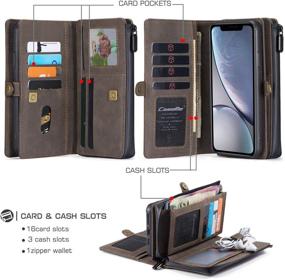 img 2 attached to 📱 CaseMe iPhone XR Wallet Case with 15 Card Holder Slots, Handmade PU Leather 2-in-1 Detachable Magnetic Flip Phone Case and Zipper Pouch, Coffee (6.1 inch) - Ideal for Women and Men