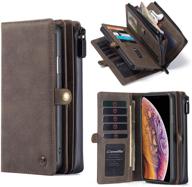 📱 caseme iphone xr wallet case with 15 card holder slots, handmade pu leather 2-in-1 detachable magnetic flip phone case and zipper pouch, coffee (6.1 inch) - ideal for women and men logo