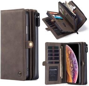 img 4 attached to 📱 CaseMe iPhone XR Wallet Case with 15 Card Holder Slots, Handmade PU Leather 2-in-1 Detachable Magnetic Flip Phone Case and Zipper Pouch, Coffee (6.1 inch) - Ideal for Women and Men