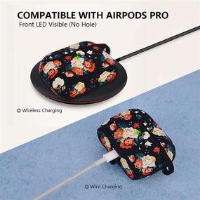 img 1 attached to AIRSPO Силиконовый чехол с цветочным принтом, совместимый с кейсом для AirPods Pro, защитный чехол для зарядного кейса Apple AirPods Pro 2019, с видимым LED, амортизирующий мягкий тонкий силиконовый чехол (черный/розовый)