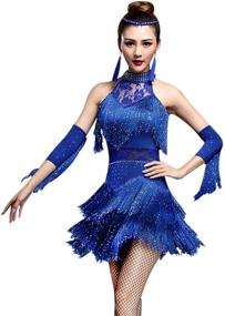 img 4 attached to 💃 Sparkling ZX Women's Dance Dress: Rhinestone Sequin Fringe Flapper Party Attire for Latin Salsa Ballroom Dancing in a 4-Piece Outfit