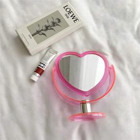 img 1 attached to 💖 Beaupretty Love Heart Shaped Tabletop Mirror: Two-Sided Makeup Mirror for Women - Pink Cosmetic Mirror with Base - Desktop Ornament for Ladies