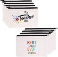 🎄 christmas holiday teacher appreciation gifts: set of 8 makeup pouch cosmetic bags, travel toiletry cases, and pencil bags with zipper - best teacher ever logo