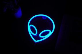 img 3 attached to 👽 LED Blue Alien Neon Signs - Battery & USB Operated Aesthetic Room Decor Lights for Kids Room, Bar, Living Room - Perfect for Christmas, Party, Wedding, Halloween