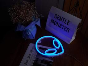 img 1 attached to 👽 LED Blue Alien Neon Signs - Battery & USB Operated Aesthetic Room Decor Lights for Kids Room, Bar, Living Room - Perfect for Christmas, Party, Wedding, Halloween