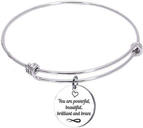 img 3 attached to 🌟 Powerful, Beautiful, Brilliant, and Brave Engraved Wire Bangle Bracelet: Perfect for Women, Girls, Teens, and Men