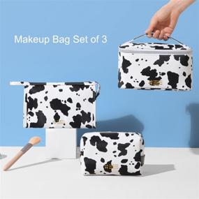 img 1 attached to 🐮 Set of 3 MIRASON Cosmetic Bags for Purse Pouch, Travel Beauty Zipper Organizer Bags - Gifts for Women, Cow Print PU Leather Washable & Waterproof