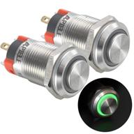 apiele (pcs of 2) 12mm latching push button switch high round head stainless steel 1 normally open with ring led (green) логотип